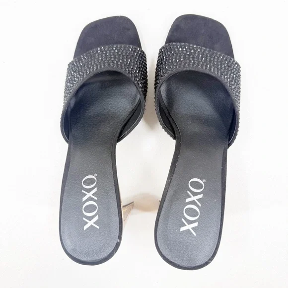 XOXO Black Studded/gem and Clear Heeled Mules Size 8 - Picture 4 of 8